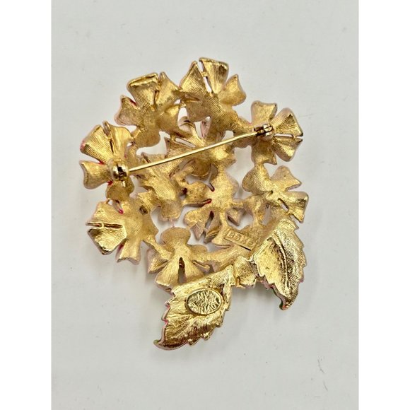 Vintage My Fair Lady Signed BSK Enamel Flowers Brooch Peach Pink Floral Bouquet - Picture 5 of 7